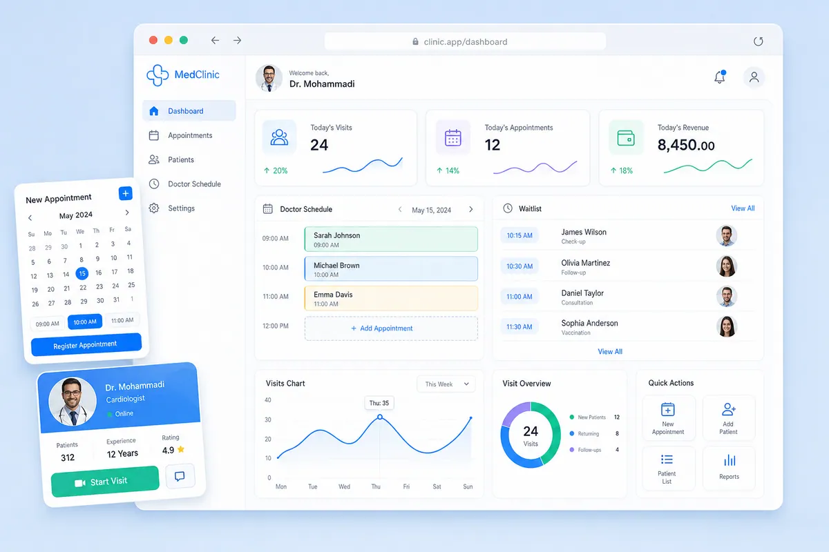 Clinic management and appointment platform mockup