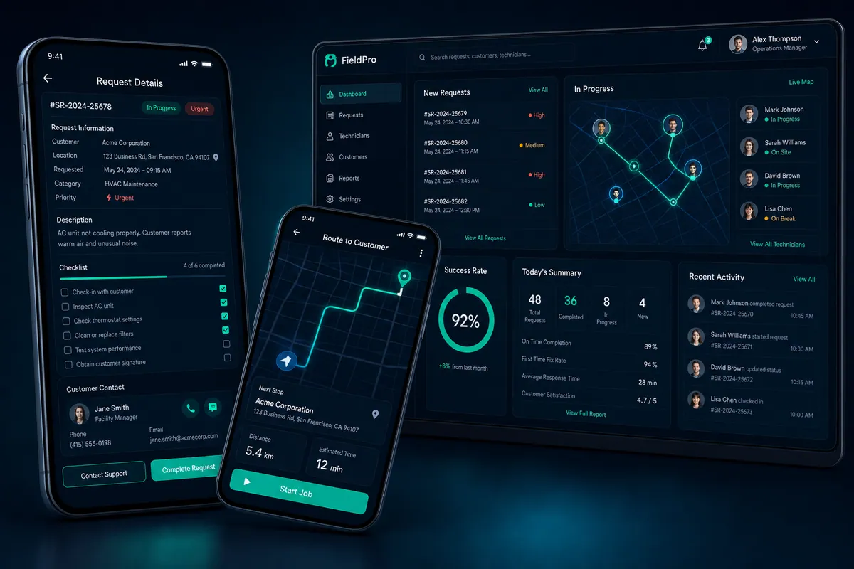 Field service management app mockup