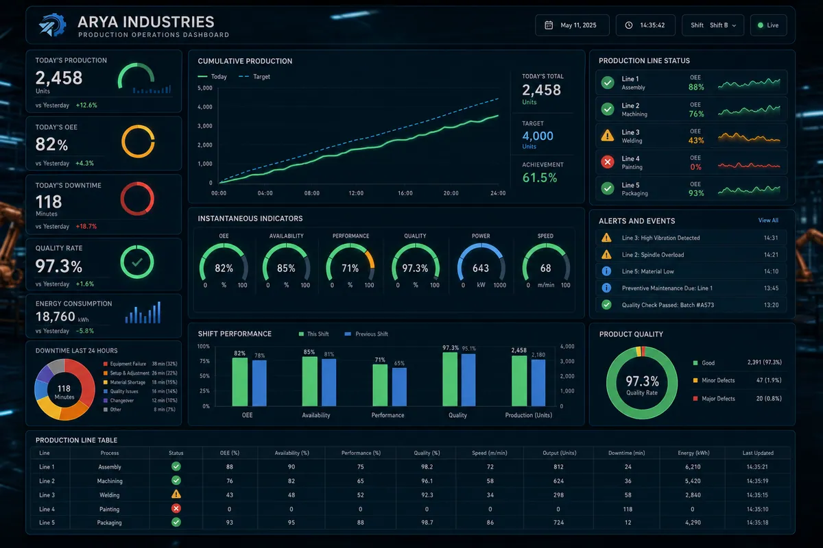 Manufacturing and quality control dashboard mockup