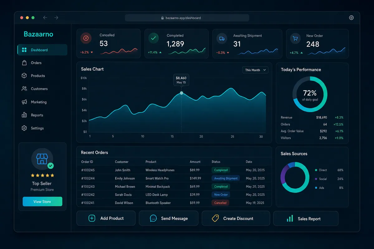Marketplace and seller operations platform mockup