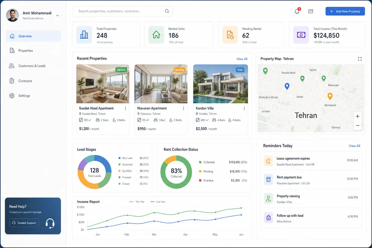 Real estate CRM and listing management mockup
