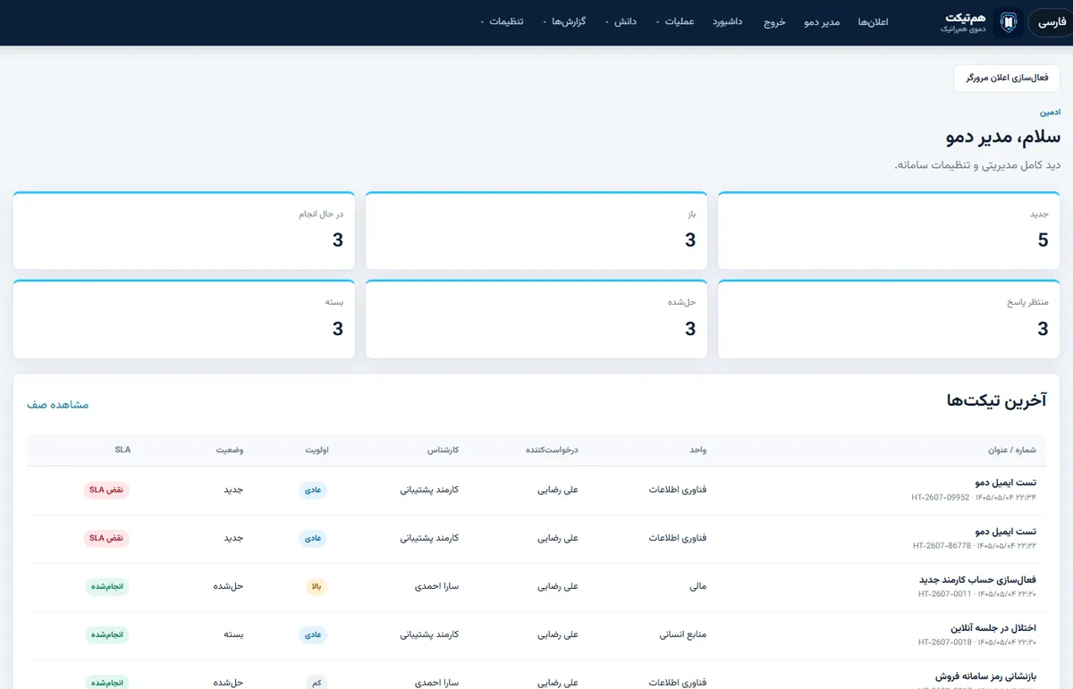HamTicket internal helpdesk screen 1