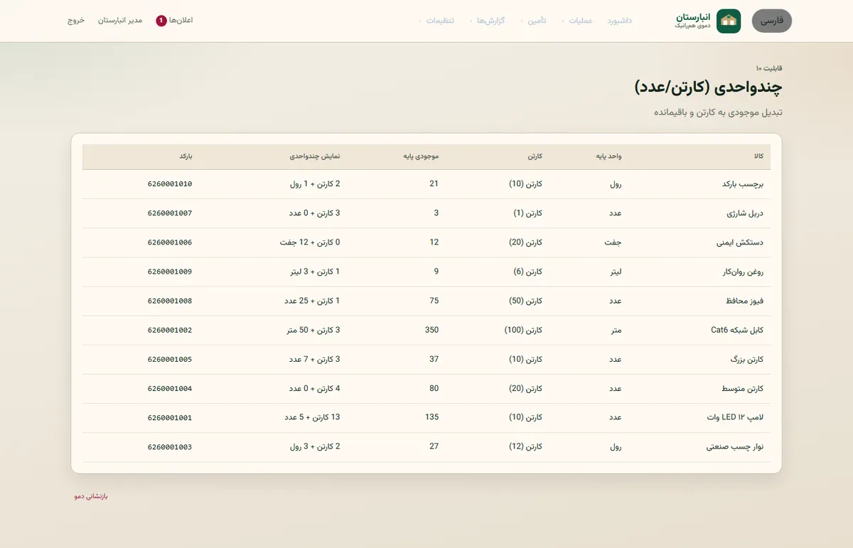 Anbarstan inventory operations screen 3